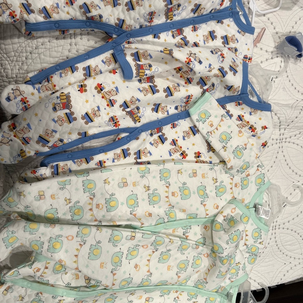 Baby Sleep Sacks with Blue and Green Trim